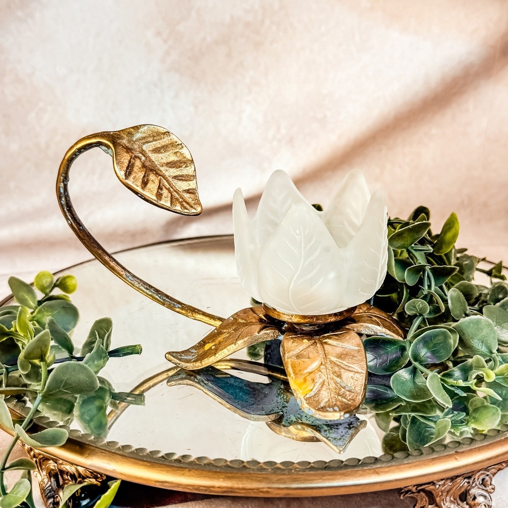 Brass and Frosted Glass Candle Holder
